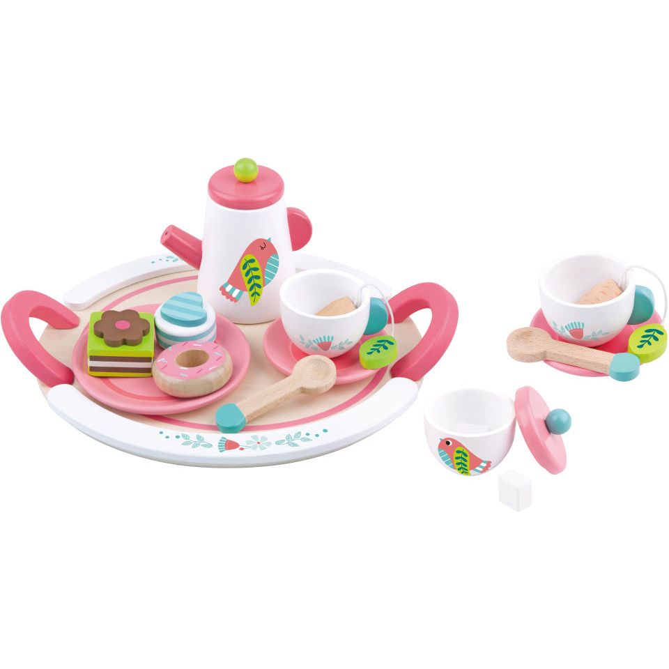 Toky Toy Hölzer Tee Kraft weiß rosa 19-Stück