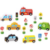Toky Toy Holzfahrzeug und Verkehrsschild 16-teilig gesetzt