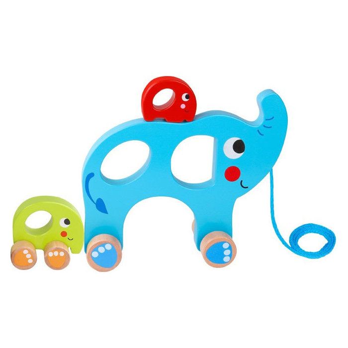 Toky Toy Elephant Holz Trek Abbildung 18 Monate Blau 3-teiliger