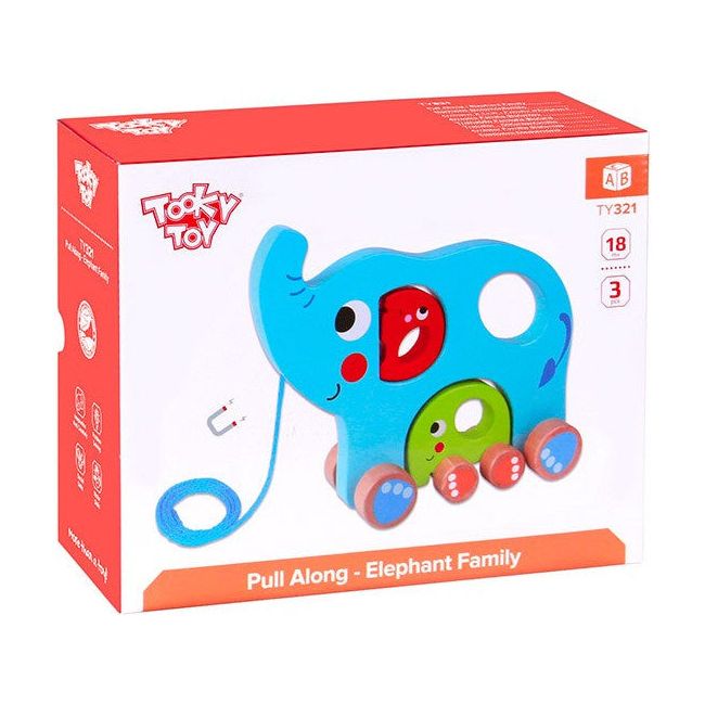Toky Toy Elephant Holz Trek Abbildung 18 Monate Blau 3-teiliger