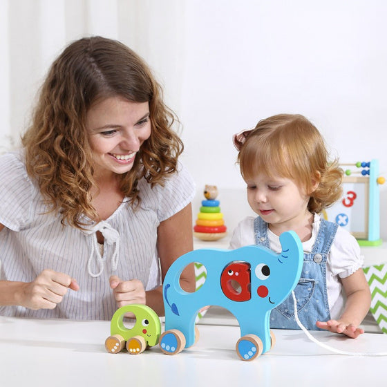 Toky Toy Elephant Holz Trek Abbildung 18 Monate Blau 3-teiliger