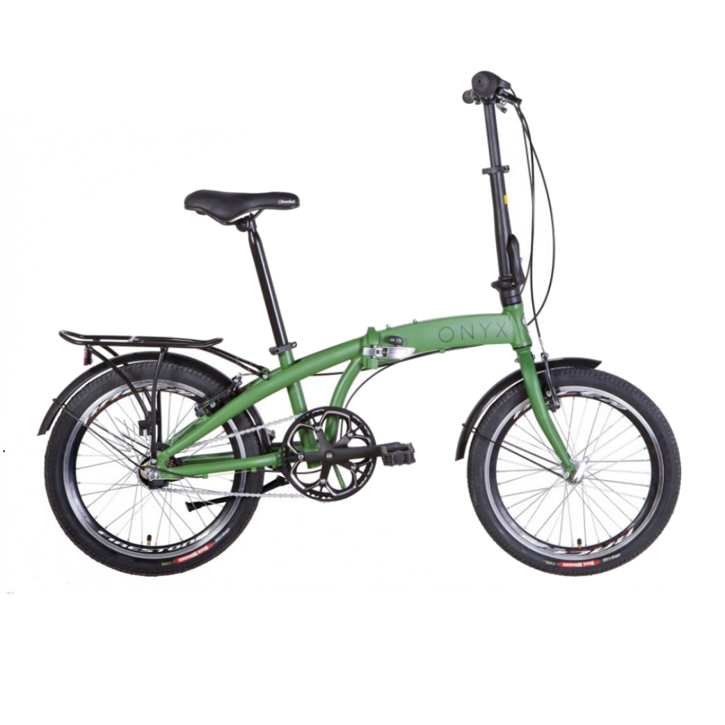 Onyx 20 Klapprad, 3 Geschwindigkeitsgetriebe. Khaki Matte. Aluminiumrahmen. Rand vor und hinten