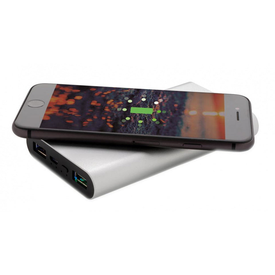 Powerbank Wireless 10.000 mAh 12,5 cm Alu Silber
